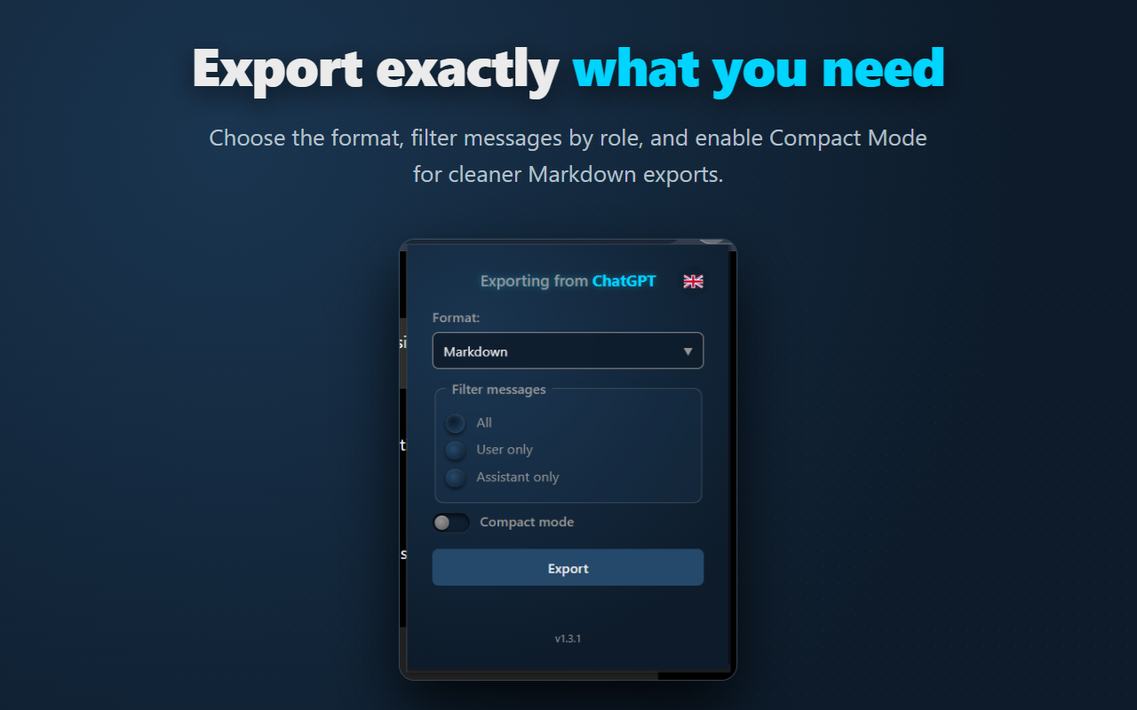 Export options popup