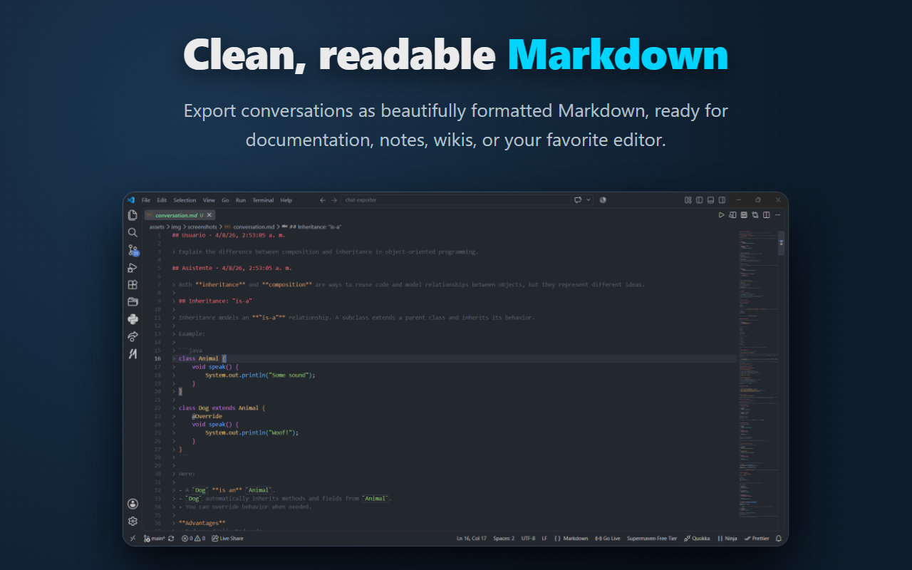 Markdown export preview