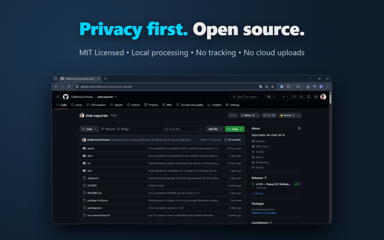 Privacy-first export flow